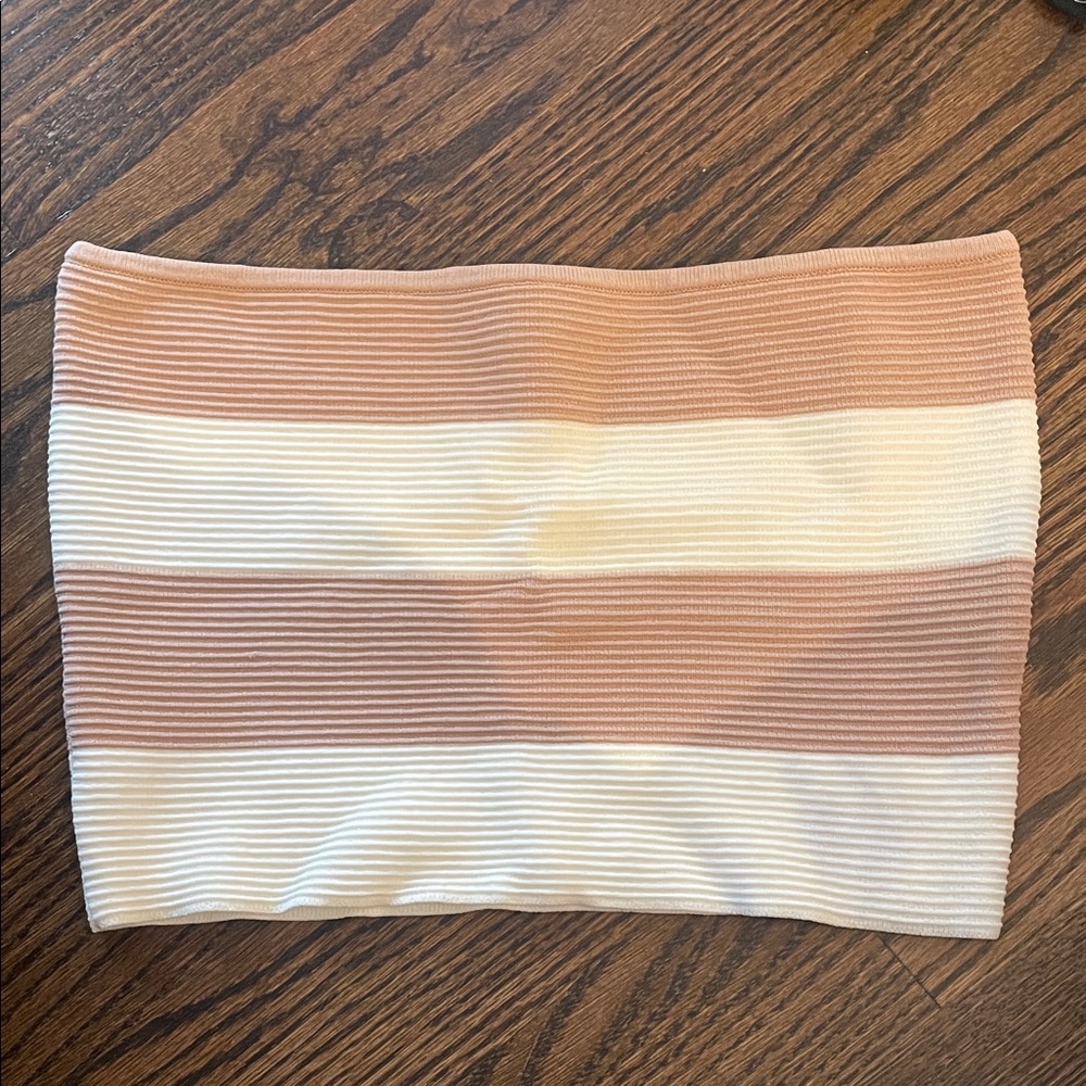 LA Hearts Striped Tube Top in Cream and Tan